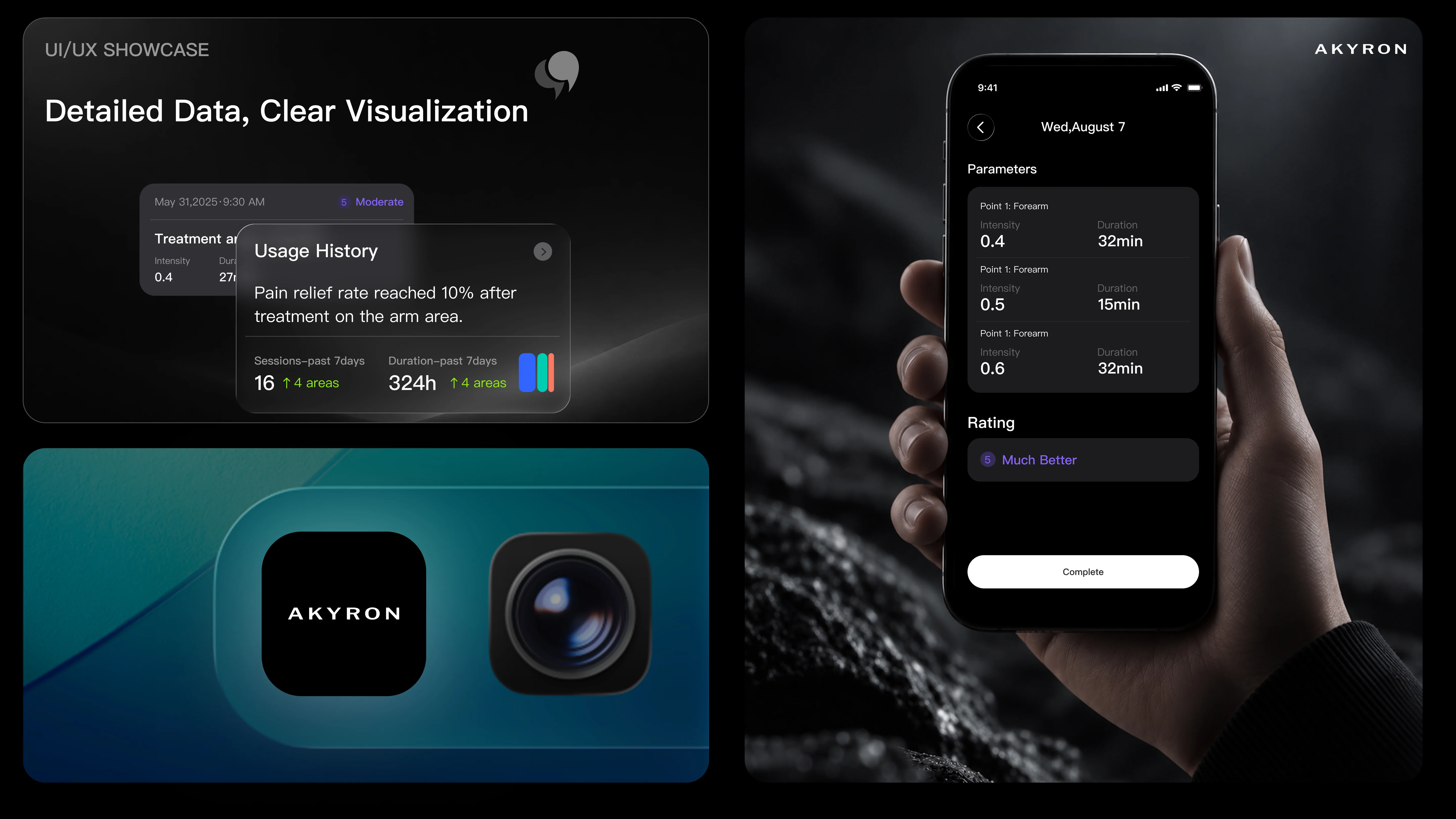 Akyron App 使用记录与数据可视化界面设计